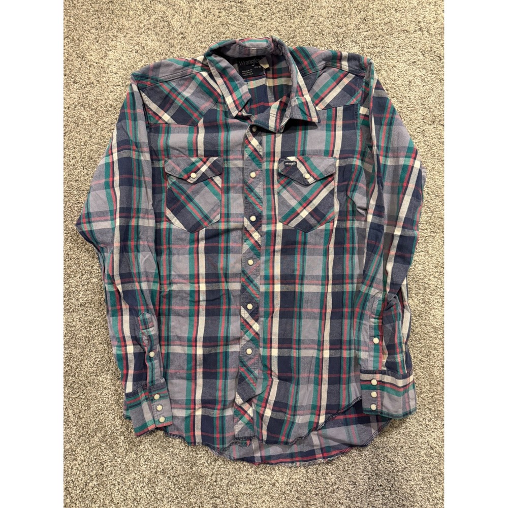 Wrangler Western Shirt Mens 16.5-36 Multicolor Plaid Snap Button Long Tail USA